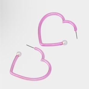 Betsey Johnson Faux Stone Love Spell Pink Heart Hoop Earrings